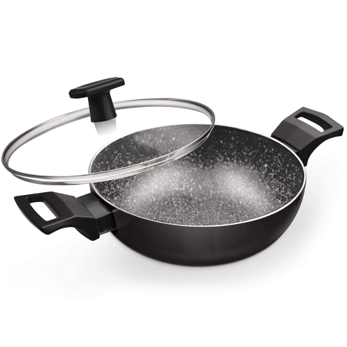 Milton Pro Cook Granito Induction Kadhai with Lid 22 cm  2.1 Litre Black Aluminium